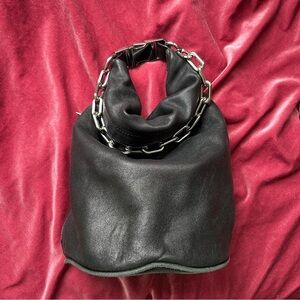 ALEXANDER WANG • ATTICA SOFT DRY SACK BLACK LEATHER BAG METAL CHAIN & CROSSBODY